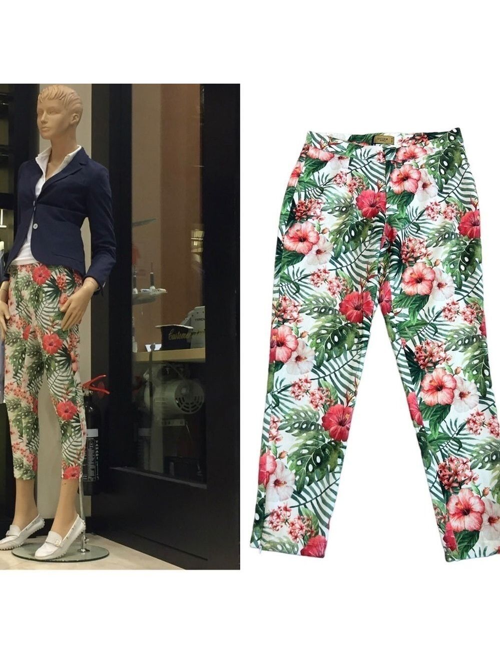 Sacoor Brothers pink green floral flower tropical ankle pants Sz 38 NWT - Picture 2 of 12